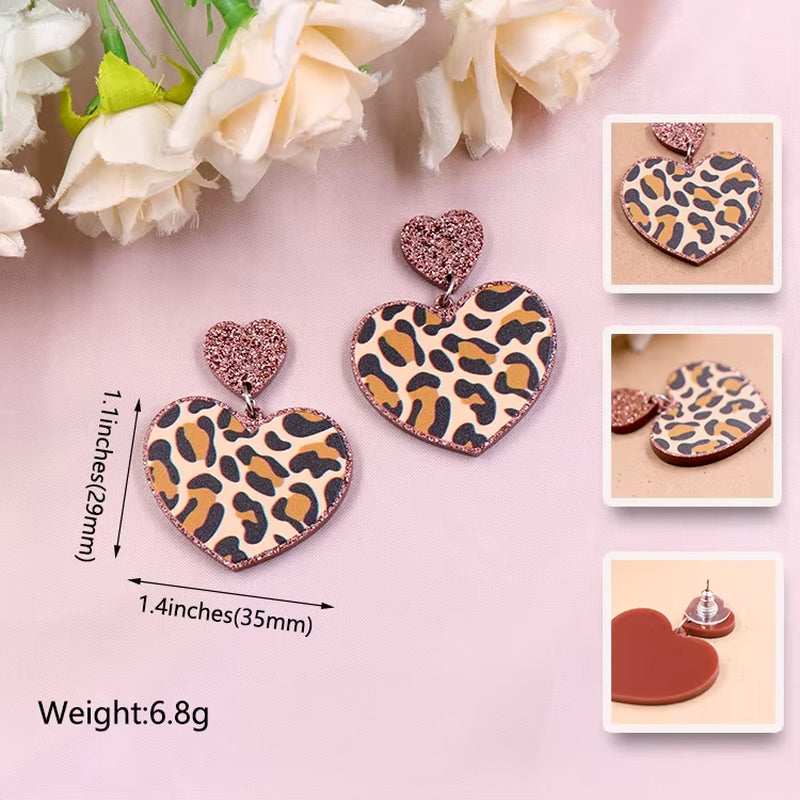 35Mm Valentine Gift for Her Leopard Heart Earrings Laser Cut Acrylic Earrings