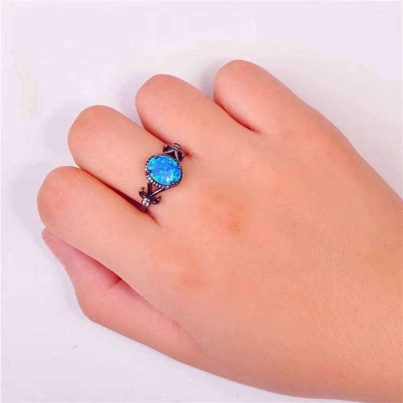 Blue Women Rings Opal Charms Wedding Engagement Bands Fashion Jewelry Valentine Day Gift Lady Rings