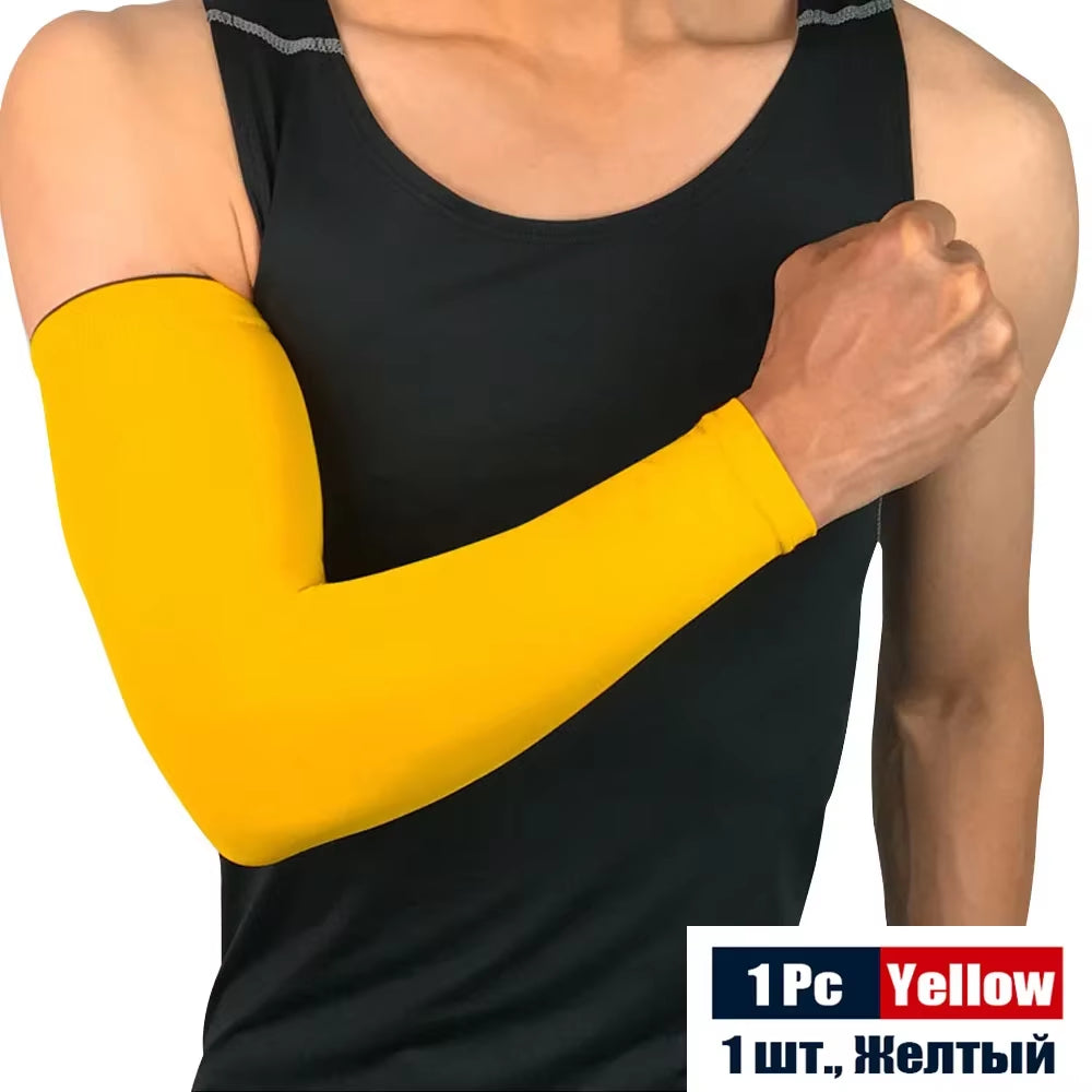 1Pcs Sports Compression Long Arm Sleeve Breathable Elbow Support Sunscreen Protection Basketball Bicycle Safety Arm Pad Unisex