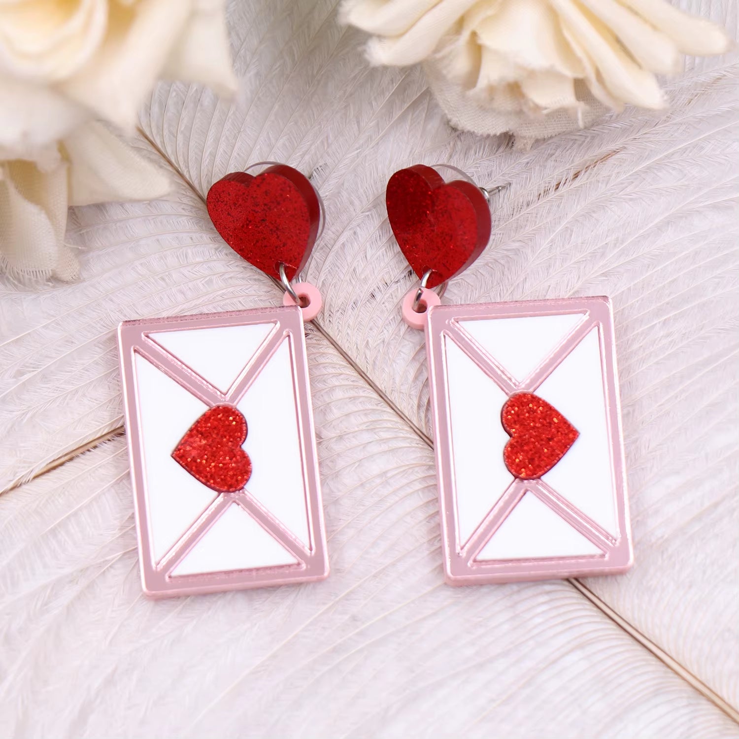 1Pair Top Fashion CN Drop Heart Envelope TRENDY Valentine Gift Acrylic Earrings Jewelry for Women