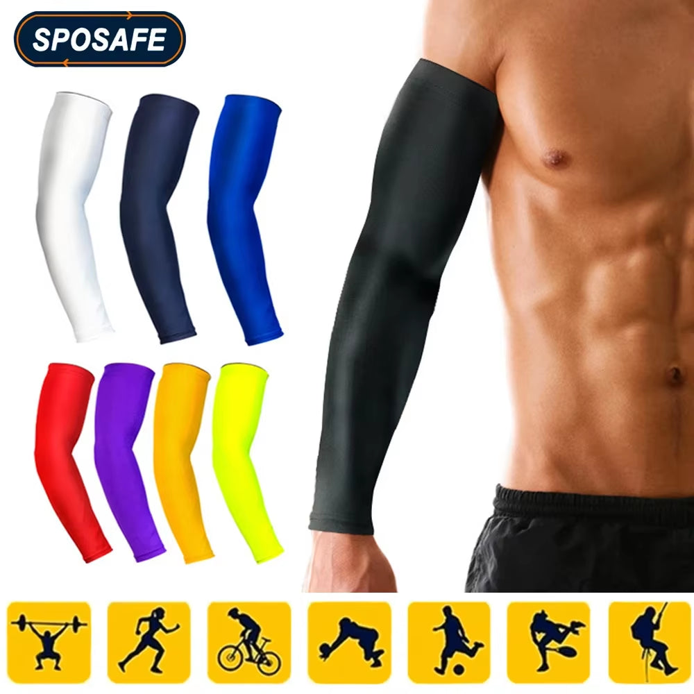 1Pcs Sports Compression Long Arm Sleeve Breathable Elbow Support Sunscreen Protection Basketball Bicycle Safety Arm Pad Unisex