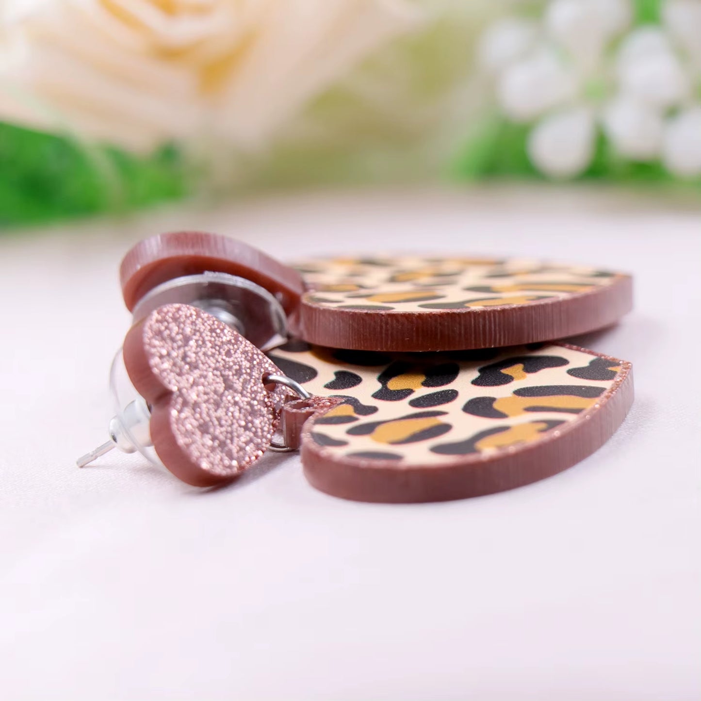 35Mm Valentine Gift for Her Leopard Heart Earrings Laser Cut Acrylic Earrings