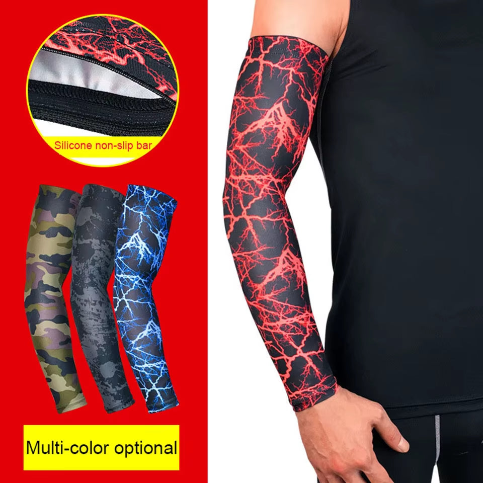 1Pcs Lightning Pattern Sports Arm Guard Basketball Volleyball Arm Sleeves Armband Sport Elastic Elbow Pads Arm Warmers 8 Colors