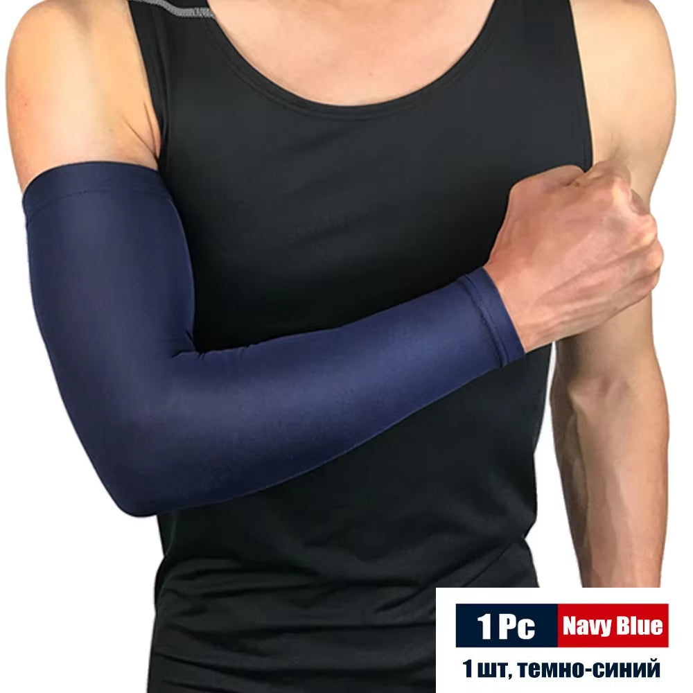 1Pcs Sports Compression Long Arm Sleeve Breathable Elbow Support Sunscreen Protection Basketball Bicycle Safety Arm Pad Unisex