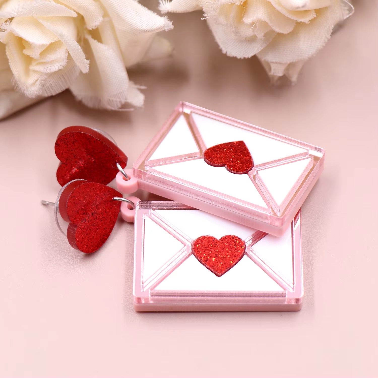 1Pair Top Fashion CN Drop Heart Envelope TRENDY Valentine Gift Acrylic Earrings Jewelry for Women