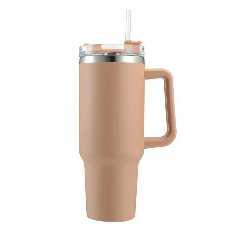 40Oz Bingba Cup Car Stainless Steel Insulated Water Bottle,Thermal Coffee Car Cup, Cold Hot Mugs Vacuum Flask with Handle Straw