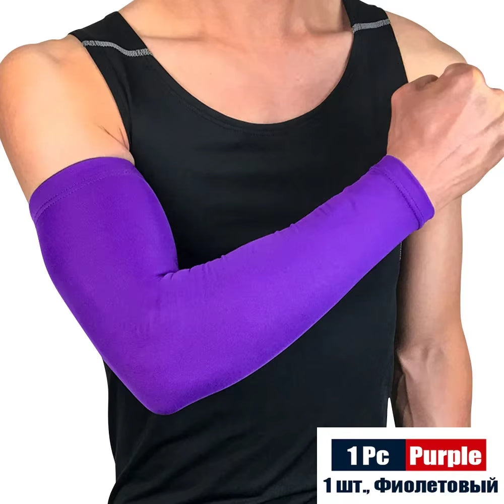 1Pcs Sports Compression Long Arm Sleeve Breathable Elbow Support Sunscreen Protection Basketball Bicycle Safety Arm Pad Unisex