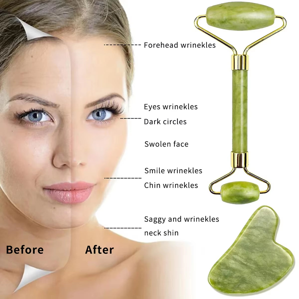 Guasha Natural Stone Massage Face Jade Roller Gua Sha Massage Tool Set for SPA Body Visage Rouleau De Massage Rouleau Visage