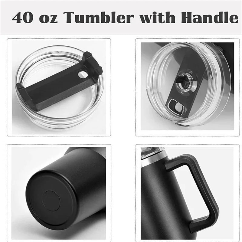 40Oz Bingba Cup Car Stainless Steel Insulated Water Bottle,Thermal Coffee Car Cup, Cold Hot Mugs Vacuum Flask with Handle Straw