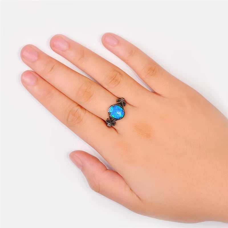 Blue Women Rings Opal Charms Wedding Engagement Bands Fashion Jewelry Valentine Day Gift Lady Rings