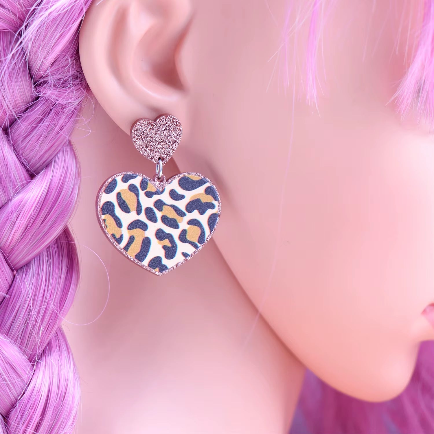 35Mm Valentine Gift for Her Leopard Heart Earrings Laser Cut Acrylic Earrings