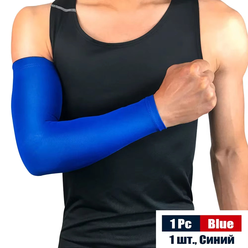 1Pcs Sports Compression Long Arm Sleeve Breathable Elbow Support Sunscreen Protection Basketball Bicycle Safety Arm Pad Unisex