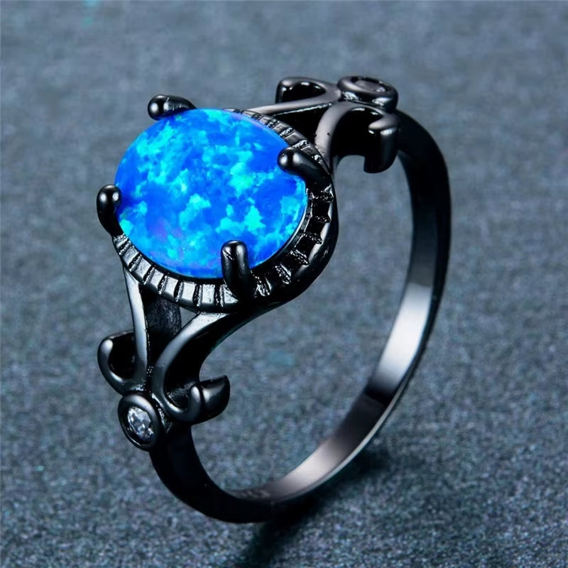 Blue Women Rings Opal Charms Wedding Engagement Bands Fashion Jewelry Valentine Day Gift Lady Rings