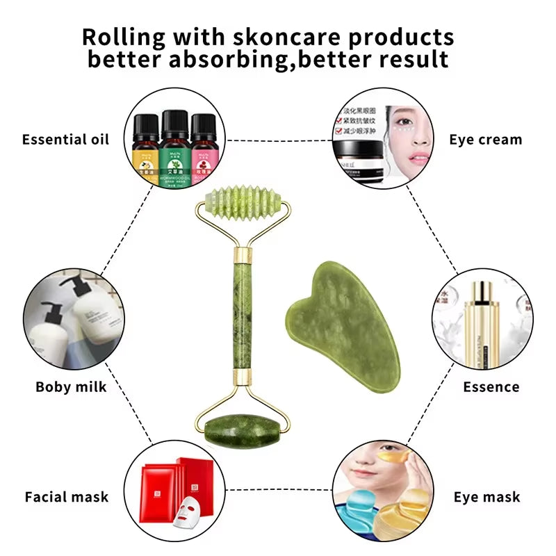 Guasha Natural Stone Massage Face Jade Roller Gua Sha Massage Tool Set for SPA Body Visage Rouleau De Massage Rouleau Visage