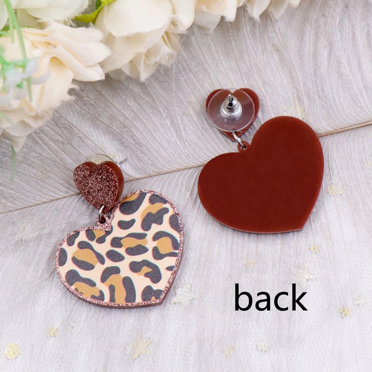 35Mm Valentine Gift for Her Leopard Heart Earrings Laser Cut Acrylic Earrings