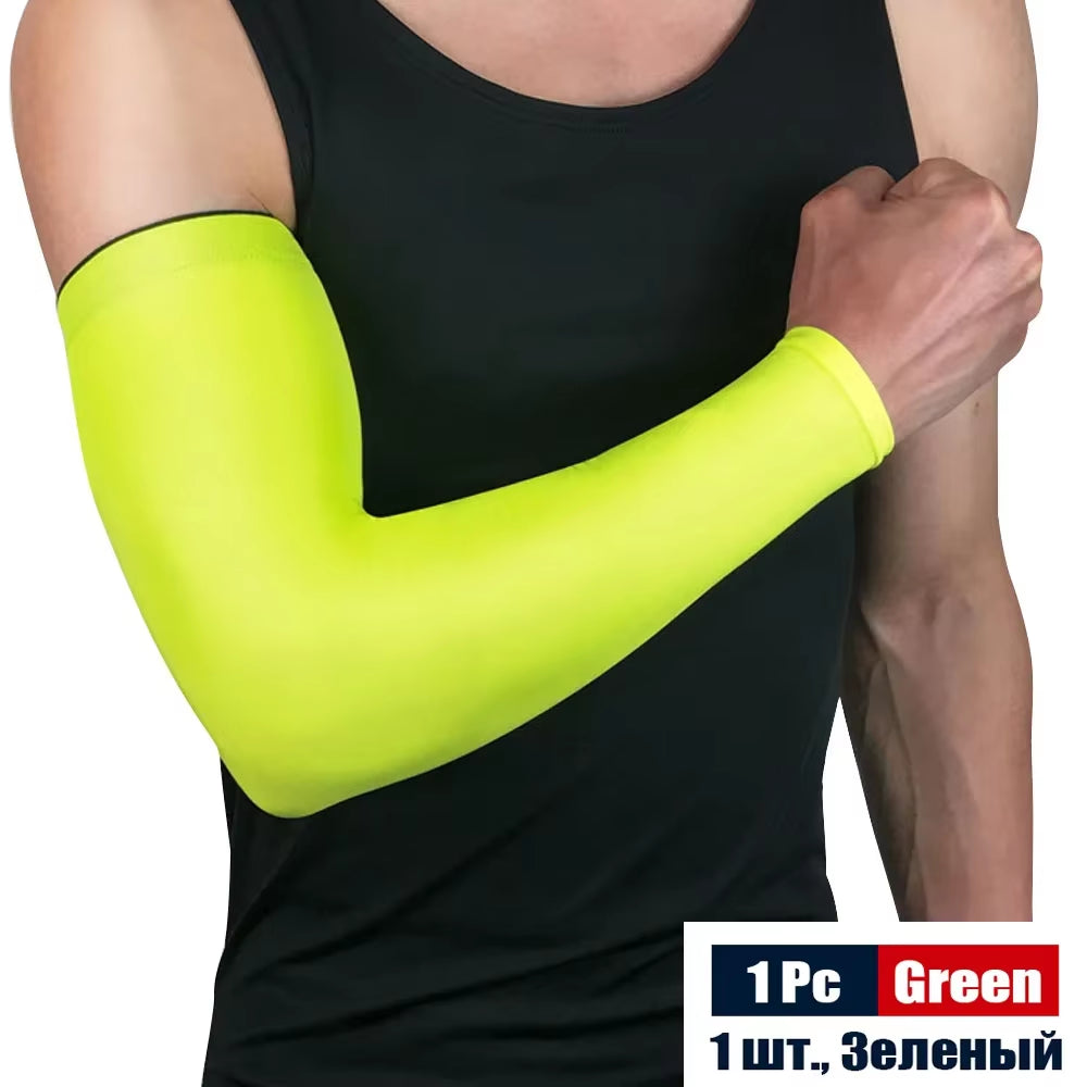 1Pcs Sports Compression Long Arm Sleeve Breathable Elbow Support Sunscreen Protection Basketball Bicycle Safety Arm Pad Unisex