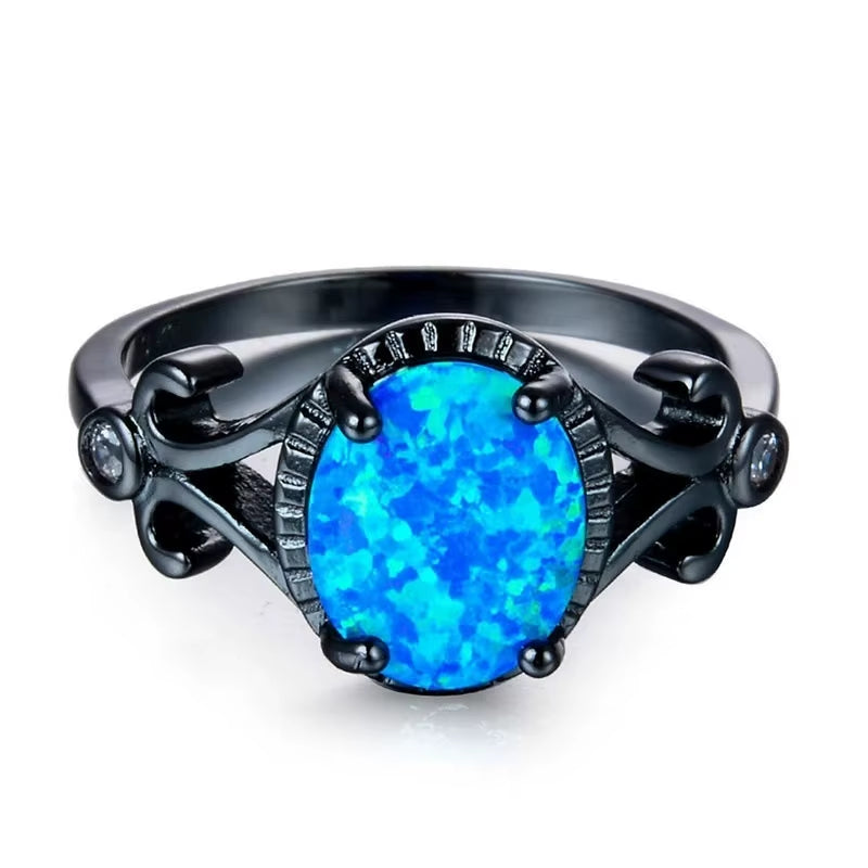 Blue Women Rings Opal Charms Wedding Engagement Bands Fashion Jewelry Valentine Day Gift Lady Rings