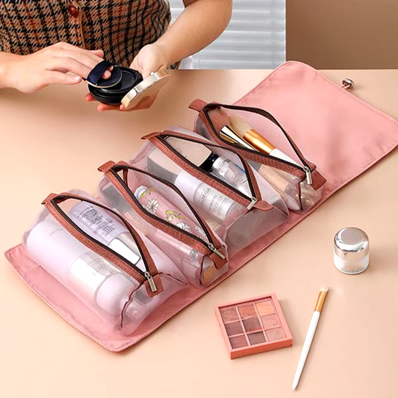 In 1 Detachable Makeup Bag Women Zipper Mesh Large Capacity Cosmetics Pouch Foldable Portable Travel Wash Storage Bag