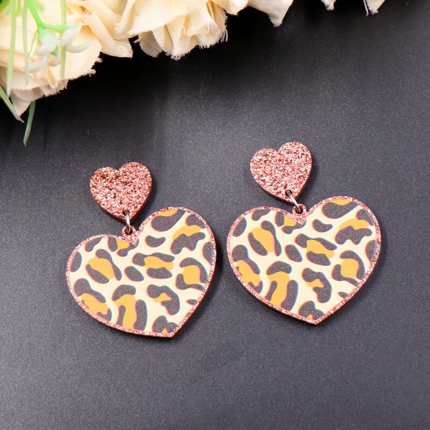 35Mm Valentine Gift for Her Leopard Heart Earrings Laser Cut Acrylic Earrings