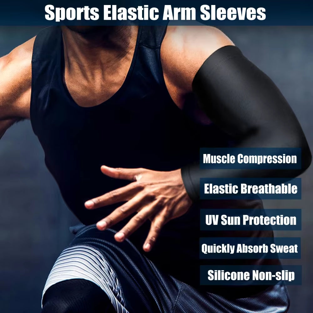 1Pcs Sports Compression Long Arm Sleeve Breathable Elbow Support Sunscreen Protection Basketball Bicycle Safety Arm Pad Unisex