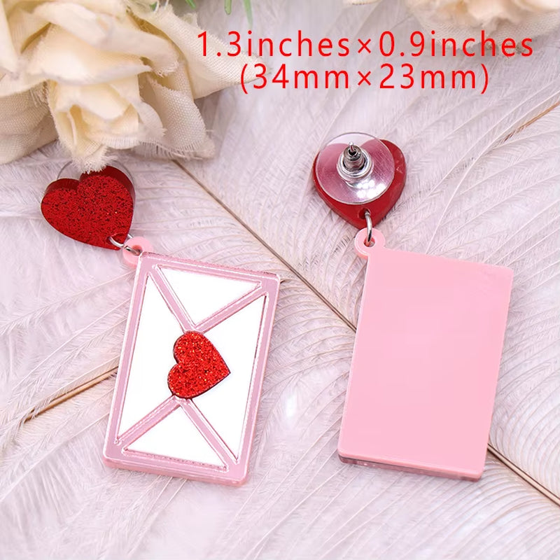 1Pair Top Fashion CN Drop Heart Envelope TRENDY Valentine Gift Acrylic Earrings Jewelry for Women