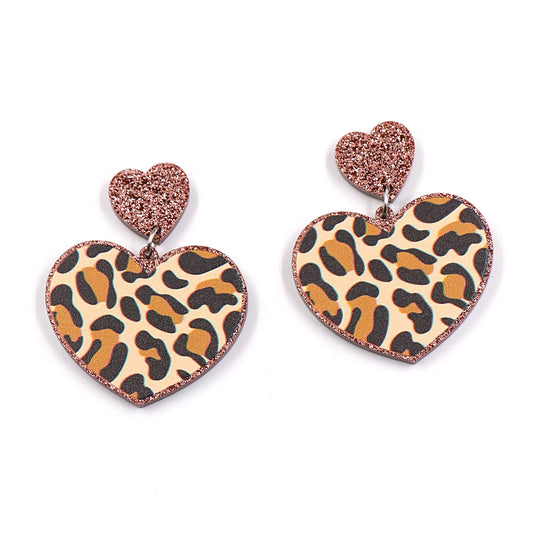 35Mm Valentine Gift for Her Leopard Heart Earrings Laser Cut Acrylic Earrings