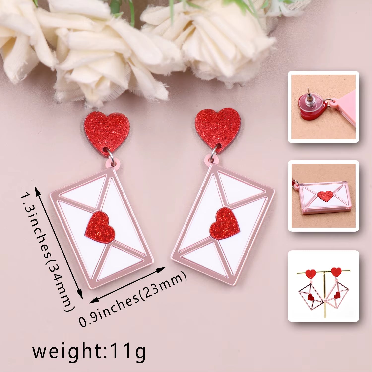 1Pair Top Fashion CN Drop Heart Envelope TRENDY Valentine Gift Acrylic Earrings Jewelry for Women